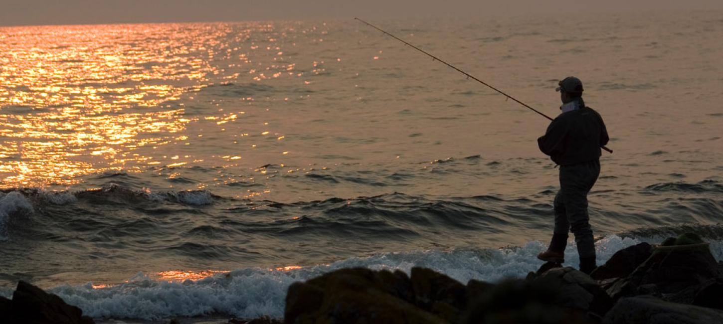 fiskeri i solnedgang