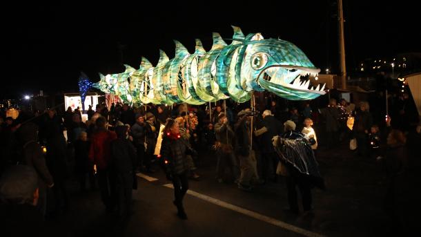 Lysfest på Frederiksø i Svendborg lys fisk jul kunst