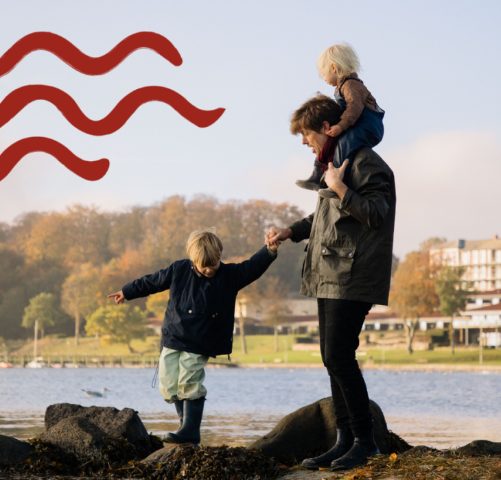 strand, efterår, familier, børn
